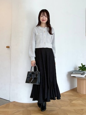 「mysty woman（ミスティウーマン）のツイードライクカーディガン長袖　1077985（カーディガン/ボレロ、グレー系）」を使った、ひ　な　たさん（レディース・160cm）の秋コーディネート