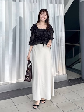 「mysty woman（ミスティウーマン）の［追加1］ミドルボストンBAG　495424（ボストンバッグ、ブラウン系）」を使った、ひ　な　たさん（レディース・160cm）の夏コーディネート