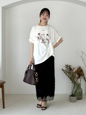 「mysty woman（ミスティウーマン）の［追加1］ミドルボストンBAG　495424（ボストンバッグ、ブラウン系）」を使った、ひ　な　たさん（レディース・160cm）の夏コーディネート