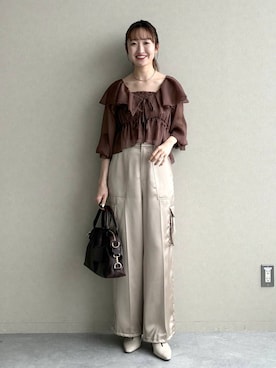 「mysty woman（ミスティウーマン）の［追加1］ミドルボストンBAG　495424（ボストンバッグ、ブラウン系）」を使った、ひ　な　たさん（レディース・160cm）の春コーディネート