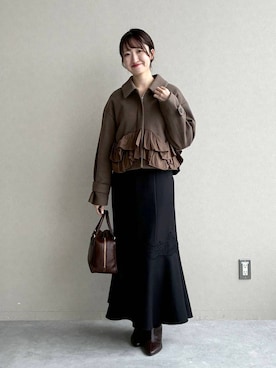 「mysty woman（ミスティウーマン）の【セットアイテム】レースキャミワンピースカーデSET 1087791（ワンピース、ブラック系）」を使った、ひ　な　たさん（レディース・160cm）の秋コーディネート