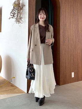 「mysty woman（ミスティウーマン）のドレープカットソー長袖　 1077243（Tシャツ/カットソー、ブラウン系）」を使った、ひ　な　たさん（レディース・160cm）の秋コーディネート