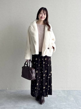 「mysty woman（ミスティウーマン）のベロア刺繍キャミワンピース 1052517（ワンピース、ブラウン系）」を使った、ひ　な　たさん（レディース・160cm）の秋コーディネート