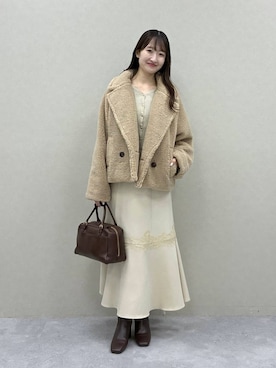 「mysty woman（ミスティウーマン）の【セットアイテム】レースキャミワンピースカーデSET 1087791（ワンピース、ベージュ系）」を使った、ひ　な　たさん（レディース・160cm）の秋コーディネート