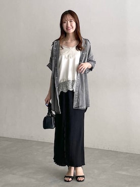 「mysty woman（ミスティウーマン）のカットジャカードナロースカート　1046948（スカート、ブラック系）」を使った、ひ　な　たさん（レディース・160cm）の夏コーディネート