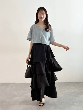 「mysty woman（ミスティウーマン）の【WEB限定復刻】ラッセルレースアンサンブルSS　104216（カーディガン/ボレロ、ブルー系）」を使った、ひ　な　たさん（レディース・160cm）の春コーディネート