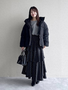 「mysty woman（ミスティウーマン）の【花柄・ドット柄】アシメティアード柄スカート 1095416（スカート、ブラック系）」を使った、ひ　な　たさん（レディース・160cm）の秋コーディネート