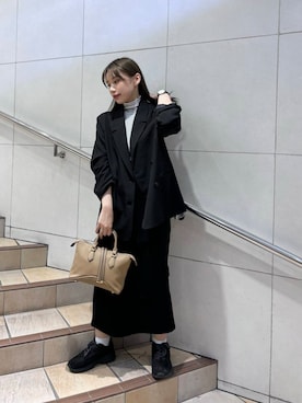 「アイテム（その他アウター、ブラック系）」を使った、はつねさん（レディース・159cm）の秋コーディネート