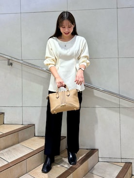 「韓国コーデ」｜「アイテム（スラックス）」を使った、はつねさん（レディース・159cm）の秋コーディネート