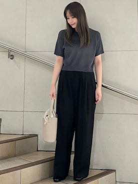 「SENSE OF PLACE by URBAN RESEARCH（センスオブプレイスバイアーバンリサーチ）の3タックスラックスワイドパンツ（その他パンツ）」を使った、はつねさん（レディース・159cm）の夏コーディネート