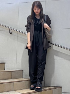 「ジャケット」｜「アイテム（オールインワン・サロペット）」を使った、はつねさん（レディース・159cm）の夏コーディネート