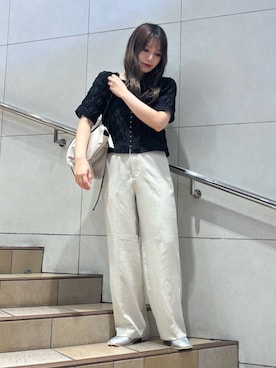 「綺麗めコーデ」｜「アイテム（スラックス）」を使った、はつねさん（レディース・159cm）の夏コーディネート