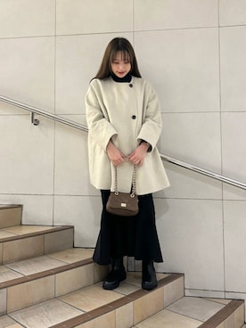 「アイテム（ノーカラーコート）」を使った、はつねさん（レディース・159cm）の秋コーディネート