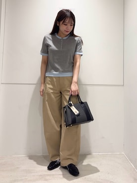 「SENSE OF PLACE by URBAN RESEARCH(センスオブプレイスバイアーバンリサーチ)のヘンリーネックレイヤードトップ(半袖)(Tシャツ/カットソー、グレー系)」を使った、はつねさん(レディース・159cm)の夏コーディネート