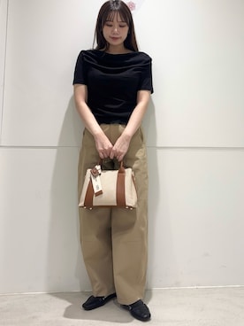 「SENSE OF PLACE by URBAN RESEARCH(センスオブプレイスバイアーバンリサーチ)のシアードレープトップ(半袖)(Tシャツ/カットソー、ブラック系)」を使った、はつねさん(レディース・159cm)の夏コーディネート