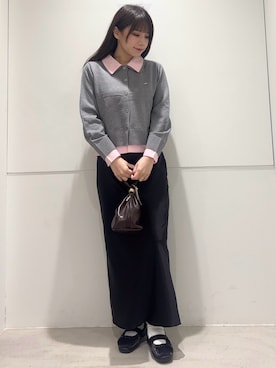 「SENSE OF PLACE by URBAN RESEARCH（センスオブプレイスバイアーバンリサーチ）の『洗濯可』プレートツキシャツドッキングニットカーディガン（ニット/セーター、グレー系）」を使った、はつねさん（レディース・159cm）の春コーディネート