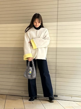 「アイテム（ノーカラーコート）」を使った、はつねさん（レディース・159cm）の秋コーディネート