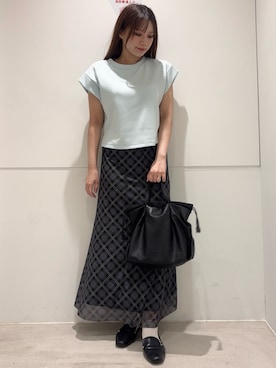 「SENSE OF PLACE by URBAN RESEARCH(センスオブプレイスバイアーバンリサーチ)のモチモチポンチTシャツ(Tシャツ/カットソー、ブルー系)」を使った、はつねさん(レディース・159cm)の夏コーディネート