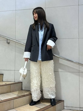 「SENSE OF PLACE by URBAN RESEARCH（センスオブプレイスバイアーバンリサーチ）のフリンジイージーパンツ（その他パンツ）」を使った、はつねさん（レディース・159cm）の冬コーディネート