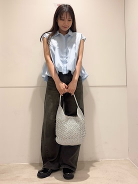「SENSE OF PLACE by URBAN RESEARCH(センスオブプレイスバイアーバンリサーチ)の『イージーケア』フレンチスリーブバルーンシャツ(シャツ/ブラウス、ブルー系)」を使った、はつねさん(レディース・159cm)の夏コーディネート