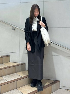 「ボウタイ」｜「アイテム（ジャケット/アウター）」を使った、はつねさん（レディース・158cm）の冬コーディネート