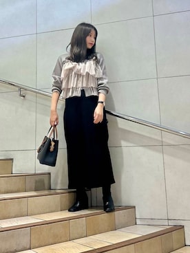 「アイテム（チェスターコート）」を使った、はつねさん（レディース・159cm）の冬コーディネート