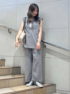 「綺麗めコーデ」｜「アイテム（スラックス）」を使った、はつねさん（レディース・159cm）の夏コーディネート