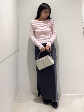 「SENSE OF PLACE by URBAN RESEARCH（センスオブプレイスバイアーバンリサーチ）のシアードレープリブトップ（Tシャツ/カットソー、ピンク系）」を使った、はつねさん（レディース・159cm）の冬コーディネート