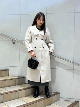 「SENSE OF PLACE by URBAN RESEARCH（センスオブプレイスバイアーバンリサーチ）のアイテム（ステンカラーコート）」を使った、はつねさん（レディース・159cm）の冬コーディネート