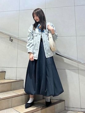 「バッグ」｜「アイテム（デニムジャケット）」を使った、はつねさん（レディース・158cm）の春コーディネート