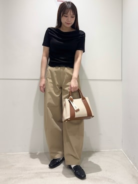 「SENSE OF PLACE by URBAN RESEARCH(センスオブプレイスバイアーバンリサーチ)のシアードレープトップ(半袖)(Tシャツ/カットソー、ブラック系)」を使った、はつねさん(レディース・159cm)の夏コーディネート