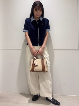 「SENSE OF PLACE by URBAN RESEARCH(センスオブプレイスバイアーバンリサーチ)の『洗濯可』シャツドッキングカーディガン(カーディガン/ボレロ、ブルー系)」を使った、はつねさん(レディース・159cm)の夏コーディネート