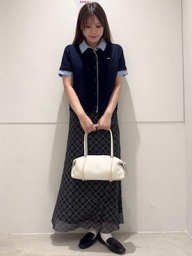 「SENSE OF PLACE by URBAN RESEARCH(センスオブプレイスバイアーバンリサーチ)の『洗濯可』シャツドッキングカーディガン(カーディガン/ボレロ、ブルー系)」を使った、はつねさん(レディース・159cm)の夏コーディネート