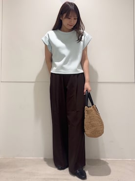 「SENSE OF PLACE by URBAN RESEARCH(センスオブプレイスバイアーバンリサーチ)のモチモチポンチTシャツ(Tシャツ/カットソー、ブルー系)」を使った、はつねさん(レディース・159cm)の夏コーディネート