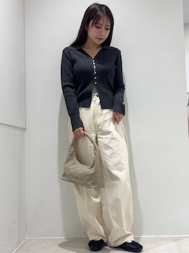 「SENSE OF PLACE by URBAN RESEARCH（センスオブプレイスバイアーバンリサーチ）の『一部WEB限定カラー』『洗濯可』メタルボタンエリツキコンパクトカーディガン（カーディガン/ボレロ、ブルー系）」を使った、はつねさん（レディース・159cm）の春コーディネート