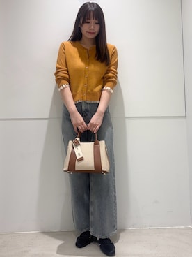 「SENSE OF PLACE by URBAN RESEARCH(センスオブプレイスバイアーバンリサーチ)の『洗濯可』UVケアシアーリブカーディガン(カーディガン/ボレロ、オレンジ系)」を使った、はつねさん(レディース・159cm)の夏コーディネート