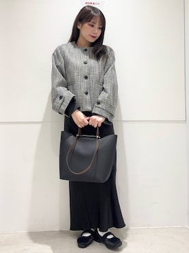「SENSE OF PLACE by URBAN RESEARCH（センスオブプレイスバイアーバンリサーチ）のツイードノーカラージャケット（ノーカラージャケット、ブラック系）」を使った、はつねさん（レディース・159cm）の春コーディネート