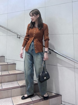 「SENSE OF PLACE by URBAN RESEARCH（センスオブプレイスバイアーバンリサーチ）のパッチワークVネックカーディガン（カーディガン/ボレロ）」を使った、はつねさん（レディース・159cm）の秋コーディネート