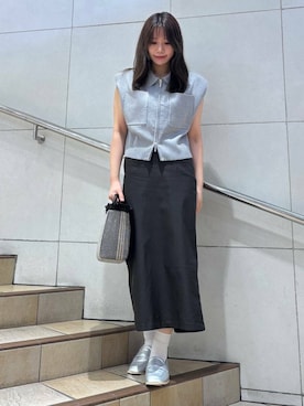 「アイテム（ローファー、シルバー系）」を使った、はつねさん（レディース・159cm）の夏コーディネート