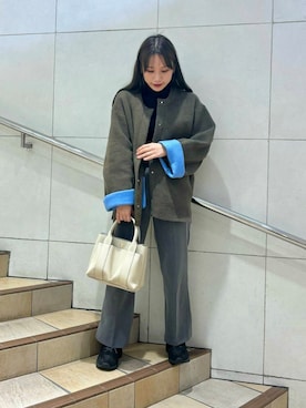「アイテム（ノーカラーコート）」を使った、はつねさん（レディース・159cm）の秋コーディネート
