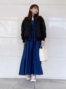 「ボーイッシュ」｜「アイテム（MA-1）」を使った、はつねさん（レディース・158cm）の秋コーディネート