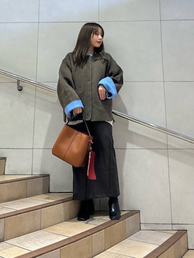 「アイテム（ノーカラーコート）」を使った、はつねさん（レディース・159cm）の秋コーディネート