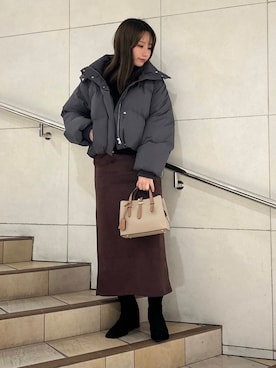 「SENSE OF PLACE by URBAN RESEARCH（センスオブプレイスバイアーバンリサーチ）のポンチタイトスカート（スカート）」を使った、はつねさん（レディース・159cm）の冬コーディネート