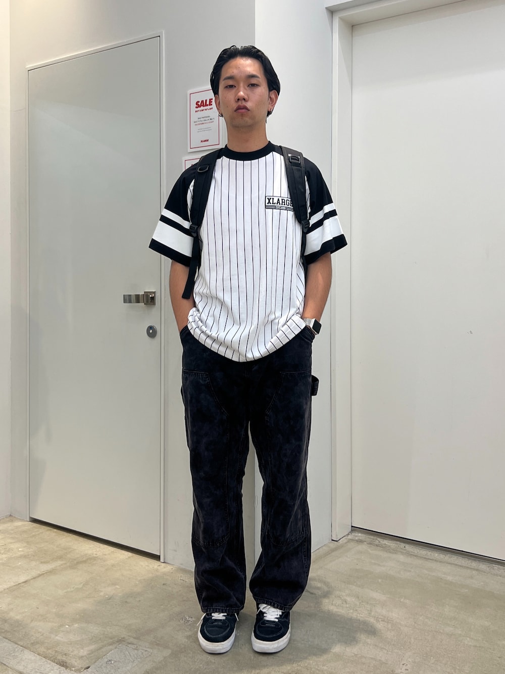 「XLARGE」｜「XLARGEのOVERDYED WORK PANTS（その他パンツ、ブラック系）」を使った、横南 丈さん（メンズ・175cm）の夏コーディネートの1枚目の写真