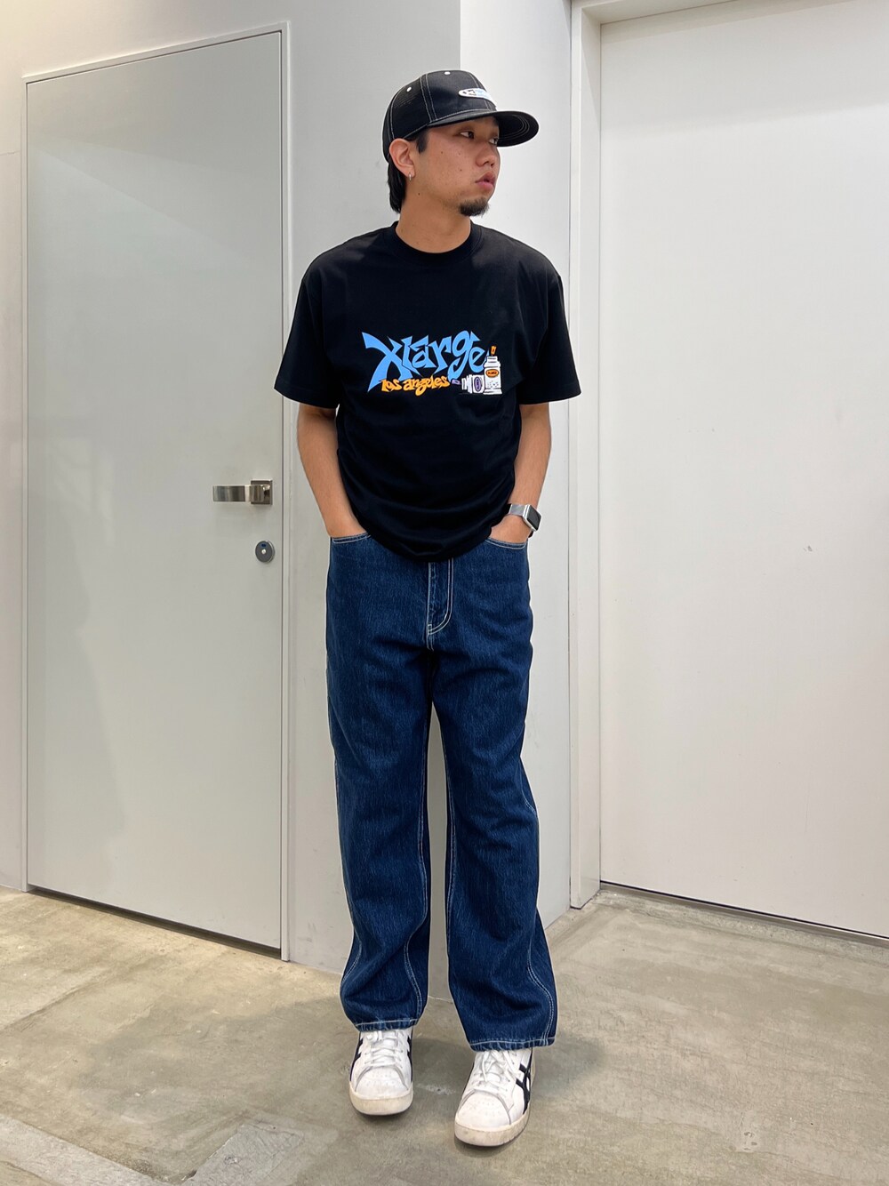 「XLARGE」｜「XLARGEのOVAL LOGO MESH CAP（キャップ、ベージュ系）」を使った、横南 丈さん（メンズ・175cm）の夏コーディネートの1枚目の写真
