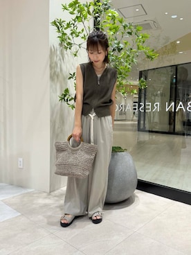 「アイテム（ベスト、ブラウン系）」を使った、YUKI ♪ さん（レディース・160cm）の夏コーディネート