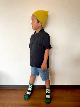 「5歳」｜「アイテム（ニットキャップ/ビーニー）」を使った、むすこさん（キッズ・110cm）の春コーディネート