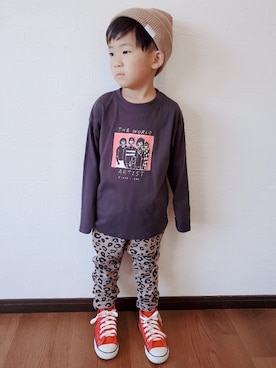 「apres les cours（アプレレクール）のアイテム（ニットキャップ/ビーニー）」を使った、むすこさん（キッズ・100cm）の秋コーディネート