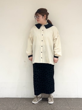 「Samansa Mos2（サマンサ モスモス）の配色前後2WAYブラウス（シャツ/ブラウス）」を使った、Arisaさん（レディース・152cm）の冬コーディネート