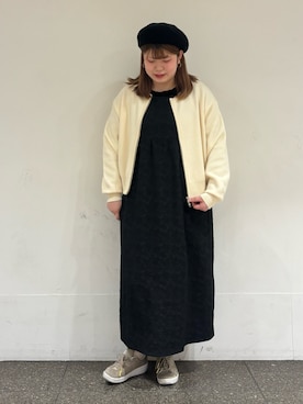 「Samansa Mos2（サマンサ モスモス）のインナー付花柄ジャカードキャミワンピース（ワンピース）」を使った、Arisaさん（レディース・152cm）の冬コーディネート